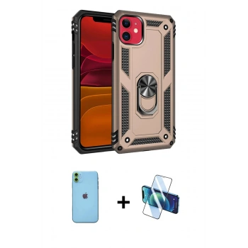 MARSİLYAN™- iPhone 11 Kılıf Ahenk Klasik Koleksiyonu - Siyah 3D Antistatik Cam Ekran Koruyucu + Neon Fosforlu Kamera Lens - YL