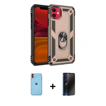 MARSİLYAN™- iPhone 11 Kılıf Ahenk Klasik Koleksiyonu - Siyah 3D Antistatik Hayalet Cam Ekran Koruyucu + Neon Fosforlu Kamera Lens - TU