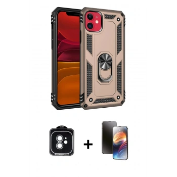 MARSİLYAN™- iPhone 11 Kılıf Ahenk Klasik Koleksiyonu - Siyah 3D Antistatik Mat Seramik Nano Ekran Koruyucu + PVD Metal Kamera Lens - YL