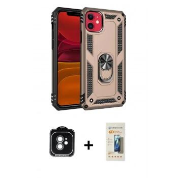 MARSİLYAN™- iPhone 11 Kılıf Ahenk Klasik Koleksiyonu - Siyah 6D Mat Seramik Hayalet Nano Ekran Koruyucu + PVD Metal Kamera Lens - YL