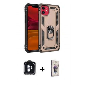 MARSİLYAN™- iPhone 11 Kılıf Ahenk Klasik Koleksiyonu - Siyah Bilvis 3D Cam Ekran Koruyucu + PVD Metal Kamera Lens - MI