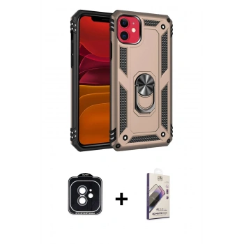 MARSİLYAN™- iPhone 11 Kılıf Ahenk Klasik Koleksiyonu - Siyah Bilvis 3D Mat Cam Ekran Koruyucu + PVD Metal Kamera Lens - SH