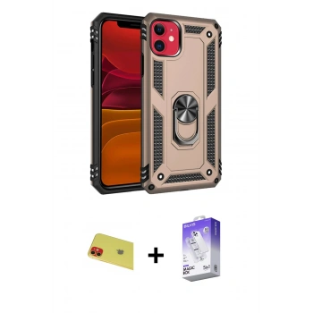 MARSİLYAN™- iPhone 11 Kılıf Ahenk Klasik Koleksiyonu - Siyah Bilvis 5in1 3D Magic Cam Ekran Koruyucu + Rainbow Kamera Lens Koruma Cam - KI