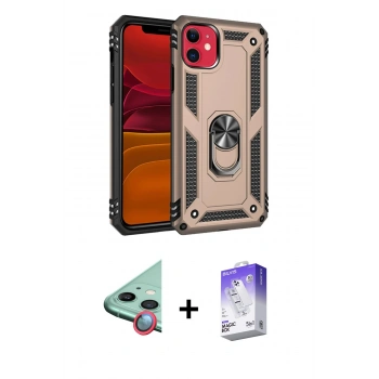 MARSİLYAN™- iPhone 11 Kılıf Ahenk Klasik Koleksiyonu - Siyah Bilvis 5in1 3D Magic Cam Ekran Koruyucu + Raze Metal Kamera Lens - KI