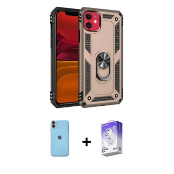 MARSİLYAN™- iPhone 11 Kılıf Ahenk Klasik Koleksiyonu - Siyah Bilvis 5in1 3D Magic Cam Ekran Koruyucu + Neon Fosforlu Kamera Lens - TU