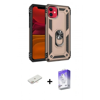 MARSİLYAN™- iPhone 11 Kılıf Ahenk Klasik Koleksiyonu - Siyah Bilvis 5in1 3D Magic Cam Ekran Koruyucu + Renkli Kamera Lens Koruma Cam - YL