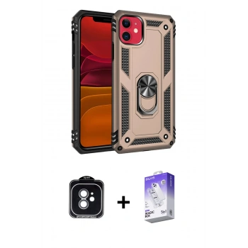 MARSİLYAN™- iPhone 11 Kılıf Ahenk Klasik Koleksiyonu - Siyah Bilvis 5in1 3D Magic Cam Ekran Koruyucu + PVD Metal Kamera Lens - YL