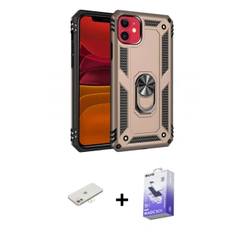 MARSİLYAN™- iPhone 11 Kılıf Ahenk Klasik Koleksiyonu - Siyah Bilvis 5in1 5D Magic Hayalet Cam Ekran Koruyucu + Renkli Kamera Lens Koruma Cam - YL