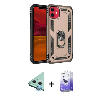 MARSİLYAN™- iPhone 11 Kılıf Ahenk Klasik Koleksiyonu - Siyah Bilvis 5in1 5D Magic Hayalet Cam Ekran Koruyucu + Raze Metal Kamera Lens - MI