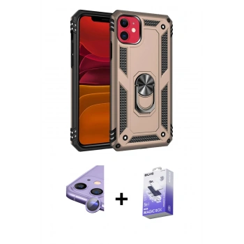 MARSİLYAN™- iPhone 11 Kılıf Ahenk Klasik Koleksiyonu - Siyah Bilvis 5in1 5D Magic Hayalet Cam Ekran Koruyucu + Raze Metal Kamera Lens - MR