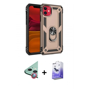 MARSİLYAN™- iPhone 11 Kılıf Ahenk Klasik Koleksiyonu - Siyah Bilvis 5in1 5D Magic Hayalet Cam Ekran Koruyucu + Raze Metal Kamera Lens - KI