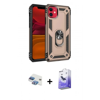 MARSİLYAN™- iPhone 11 Kılıf Ahenk Klasik Koleksiyonu - Siyah Bilvis 5in1 5D Magic Hayalet Cam Ekran Koruyucu + Pers Alüminyum Kamera Lens - GI