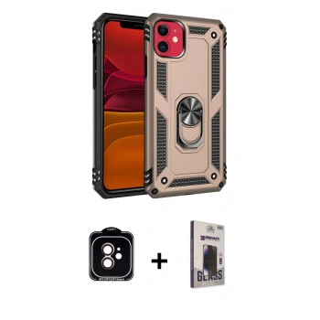 MARSİLYAN™- iPhone 11 Kılıf Ahenk Klasik Koleksiyonu - Siyah Bilvis Hayalet Cam Ekran Koruyucu + PVD Metal Kamera Lens - TU