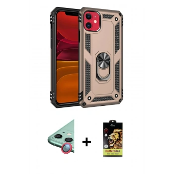 MARSİLYAN™- iPhone 11 Kılıf Ahenk Klasik Koleksiyonu - Siyah Buffer Cam Ekran Koruyucu + Raze Metal Kamera Lens - KI