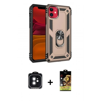 MARSİLYAN™- iPhone 11 Kılıf Ahenk Klasik Koleksiyonu - Siyah Buffer Cam Ekran Koruyucu + PVD Metal Kamera Lens - SH