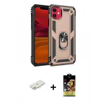 MARSİLYAN™- iPhone 11 Kılıf Ahenk Klasik Koleksiyonu - Siyah Buffer Cam Ekran Koruyucu + Renkli Kamera Lens Koruma Cam - YL