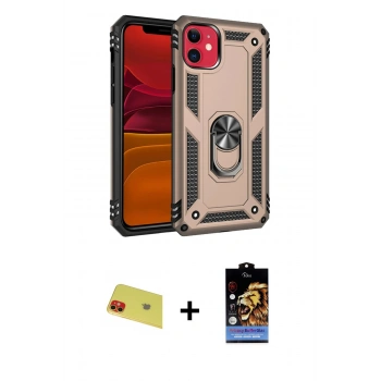 MARSİLYAN™- iPhone 11 Kılıf Ahenk Klasik Koleksiyonu - Siyah Buffer Hayalet Cam Ekran Koruyucu + Rainbow Kamera Lens Koruma Cam - KI