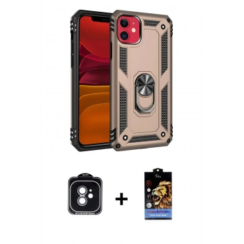 MARSİLYAN™- iPhone 11 Kılıf Ahenk Klasik Koleksiyonu - Siyah Buffer Hayalet Cam Ekran Koruyucu + PVD Metal Kamera Lens - YL