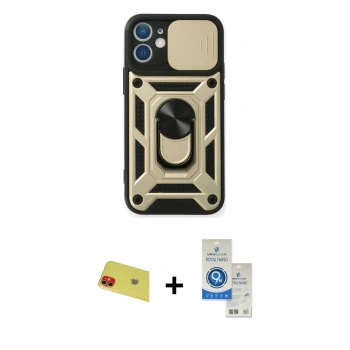 MARSİLYAN™- iPhone 11 Kılıf Ahenk Klasik - Şeffaf Royal Nano Ekran Koruyucu + Rainbow Kamera Lens Koruma Cam - KI