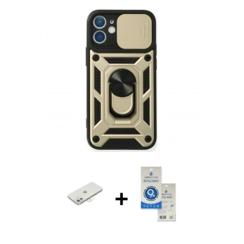 MARSİLYAN™- iPhone 11 Kılıf Ahenk Klasik - Şeffaf Royal Nano Ekran Koruyucu + Renkli Kamera Lens Koruma Cam - SI