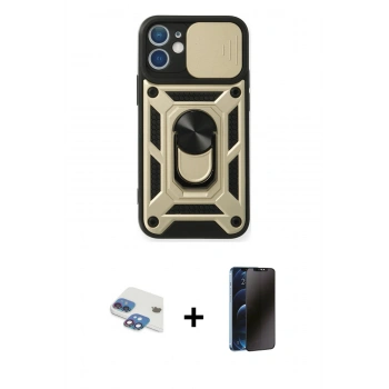 MARSİLYAN™- iPhone 11 Kılıf Ahenk Klasik - Siyah 3D Antistatik Hayalet Cam Ekran Koruyucu + Pers Alüminyum Kamera Lens - GI