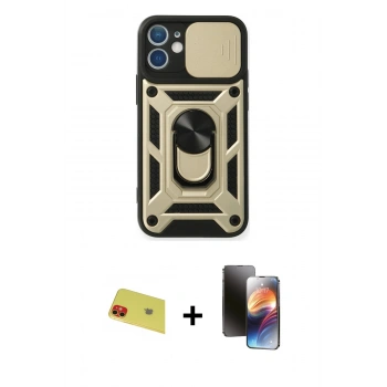 MARSİLYAN™- iPhone 11 Kılıf Ahenk Klasik - Siyah 3D Antistatik Mat Seramik Nano Ekran Koruyucu + Rainbow Kamera Lens Koruma Cam - KI