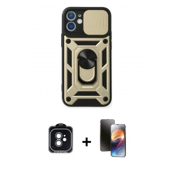 MARSİLYAN™- iPhone 11 Kılıf Ahenk Klasik - Siyah 3D Antistatik Mat Seramik Nano Ekran Koruyucu + PVD Metal Kamera Lens - SH