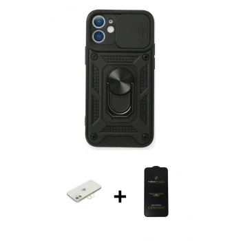 MARSİLYAN™- iPhone 11 Kılıf Ahenk Klasik - Siyah 6D Antistatik Mat Seramik Hayalet Nano Ekran Koruyucu + Renkli Kamera Lens Koruma Cam - SI