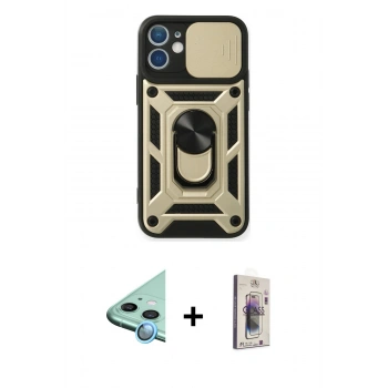 MARSİLYAN™- iPhone 11 Kılıf Ahenk Klasik - Siyah Bilvis 3D Cam Ekran Koruyucu + Raze Metal Kamera Lens - MI