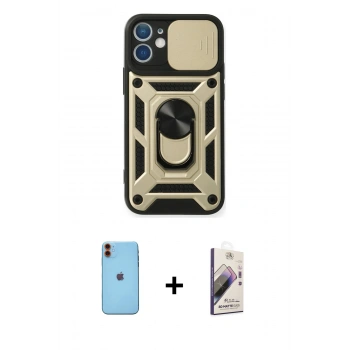 MARSİLYAN™- iPhone 11 Kılıf Ahenk Klasik - Siyah Bilvis 3D Mat Cam Ekran Koruyucu + Neon Fosforlu Kamera Lens - TU
