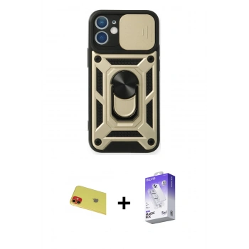 MARSİLYAN™- iPhone 11 Kılıf Ahenk Klasik - Siyah Bilvis 5in1 3D Magic Cam Ekran Koruyucu + Rainbow Kamera Lens Koruma Cam - KI