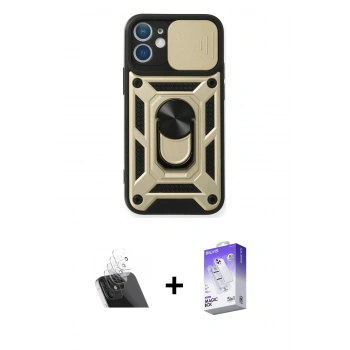 MARSİLYAN™- iPhone 11 Kılıf Ahenk Klasik - Siyah Bilvis 5in1 3D Magic Cam Ekran Koruyucu + Kamera Lens Koruma Cam - SF