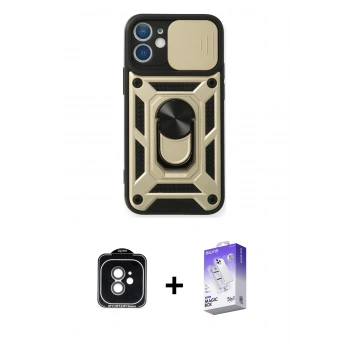 MARSİLYAN™- iPhone 11 Kılıf Ahenk Klasik - Siyah Bilvis 5in1 3D Magic Cam Ekran Koruyucu + PVD Metal Kamera Lens - YL