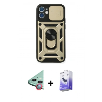MARSİLYAN™- iPhone 11 Kılıf Ahenk Klasik - Siyah Bilvis 5in1 5D Magic Hayalet Cam Ekran Koruyucu + Raze Metal Kamera Lens - KI