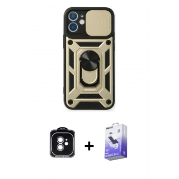 MARSİLYAN™- iPhone 11 Kılıf Ahenk Klasik - Siyah Bilvis 5in1 5D Magic Hayalet Cam Ekran Koruyucu + PVD Metal Kamera Lens - YL