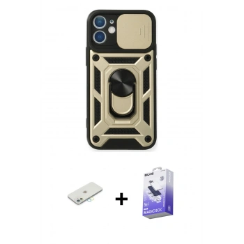 MARSİLYAN™- iPhone 11 Kılıf Ahenk Klasik - Siyah Bilvis 5in1 5D Magic Hayalet Cam Ekran Koruyucu + Renkli Kamera Lens Koruma Cam - SI