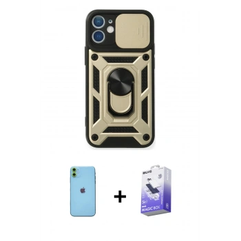 MARSİLYAN™- iPhone 11 Kılıf Ahenk Klasik - Siyah Bilvis 5in1 5D Magic Hayalet Cam Ekran Koruyucu + Neon Fosforlu Kamera Lens - YL