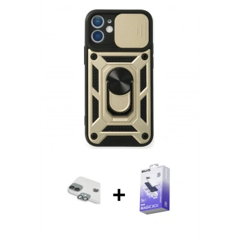 MARSİLYAN™- iPhone 11 Kılıf Ahenk Klasik - Siyah Bilvis 5in1 5D Magic Hayalet Cam Ekran Koruyucu + Pers Alüminyum Kamera Lens - YL