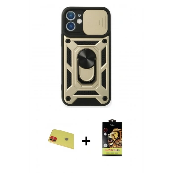 MARSİLYAN™- iPhone 11 Kılıf Ahenk Klasik - Siyah Buffer Cam Ekran Koruyucu + Rainbow Kamera Lens Koruma Cam - KI