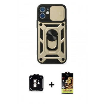 MARSİLYAN™- iPhone 11 Kılıf Ahenk Klasik - Siyah Buffer Cam Ekran Koruyucu + PVD Metal Kamera Lens - TU