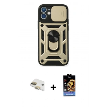 MARSİLYAN™- iPhone 11 Kılıf Ahenk Klasik - Siyah Buffer Hayalet Cam Ekran Koruyucu + Pers Alüminyum Kamera Lens - GD