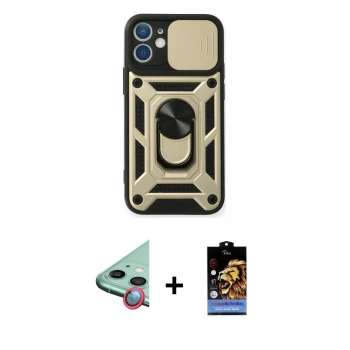 MARSİLYAN™- iPhone 11 Kılıf Ahenk Klasik - Siyah Buffer Hayalet Cam Ekran Koruyucu + Raze Metal Kamera Lens - KI