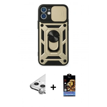 MARSİLYAN™- iPhone 11 Kılıf Ahenk Klasik - Siyah Buffer Hayalet Cam Ekran Koruyucu + Raze Metal Kamera Lens - GS
