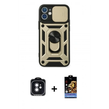 MARSİLYAN™- iPhone 11 Kılıf Ahenk Klasik - Siyah Buffer Hayalet Cam Ekran Koruyucu + PVD Metal Kamera Lens - SH
