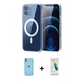 MARSİLYAN™- iPhone 11 Kılıf Ahenk Minimal Serisi - Şeffaf Pasifik Cam Ekran Koruyucu + Neon Fosforlu Kamera Lens - YL