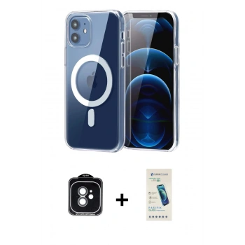 MARSİLYAN™- iPhone 11 Kılıf Ahenk Minimal Serisi - Şeffaf Pasifik Cam Ekran Koruyucu + PVD Metal Kamera Lens - YL