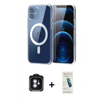 MARSİLYAN™- iPhone 11 Kılıf Ahenk Minimal Serisi - Şeffaf Pasifik Cam Ekran Koruyucu + PVD Metal Kamera Lens - MI
