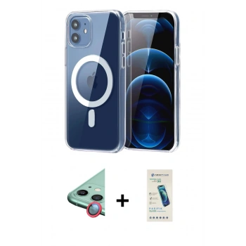 MARSİLYAN™- iPhone 11 Kılıf Ahenk Minimal Serisi - Şeffaf Pasifik Cam Ekran Koruyucu + Raze Metal Kamera Lens - KI