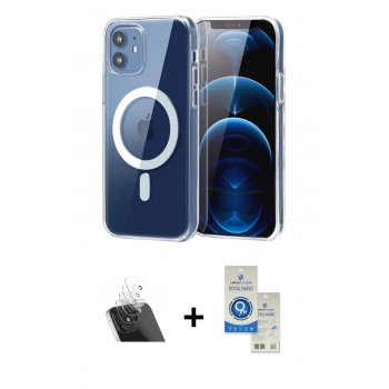 MARSİLYAN™- iPhone 11 Kılıf Ahenk Minimal Serisi - Şeffaf Royal Nano Ekran Koruyucu + Kamera Lens Koruma Cam - SF