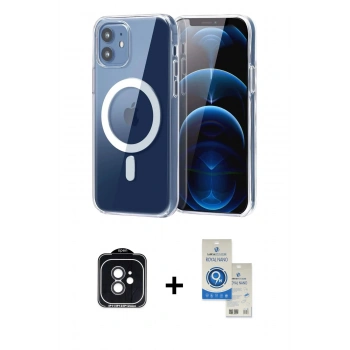 MARSİLYAN™- iPhone 11 Kılıf Ahenk Minimal Serisi - Şeffaf Royal Nano Ekran Koruyucu + PVD Metal Kamera Lens - SH